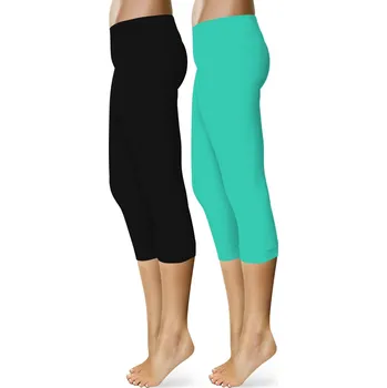 Dámské legíny 3/4 Sportovní legíny (Černá+Tyrkysová) 2 ks - M-XL
