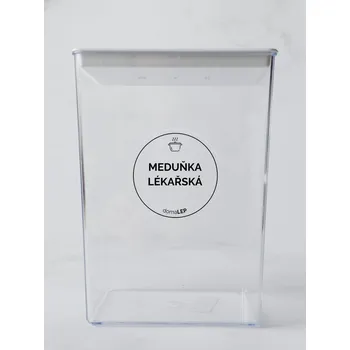 Samolepící etiketa MEDUŇKA LÉKAŘSKÁ – průhledná samolepka na dózu, tučné písmo, 5 cm | DomaLEP