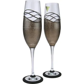 Sklenice Sada dvou ručně zdobených fléten hnědé barvy 200 ml (Sada dvou fléten na sekt)
