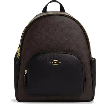 Městský batoh COACH Batoh Court Backpack In Signature Canvas Gold Walnut Black