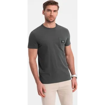 Ombre Clothing Trendy tričko s ozdobnou kapsou grafitové V11 TSCT-0109