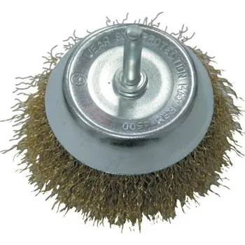 Brusný kotouč PROLINE Čelní kartáč s vlnitým mosazným drátem. Průměr 50 mm, stopka 6 mm