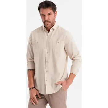 Pánská košile Ombre Clothing Atraktivní pánská krémová košile s dlouhým rukávem V3 SHCS-0134