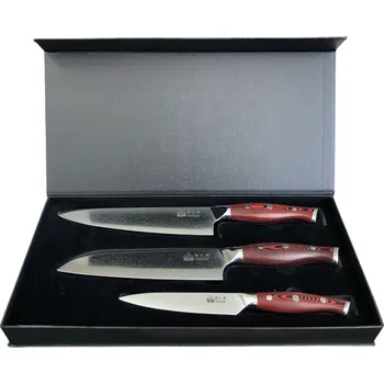 Kuchyňský nůž UG Grill 3-dílná sada nožů Damašková ocel 67/G10 tmavě hnědá