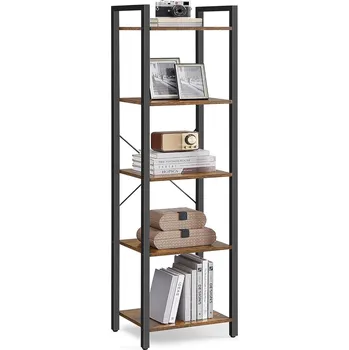 Knihovna Regál na knihy Sogndal - 5 polic - rustikální hnědá a černá | 153x40x30 cm