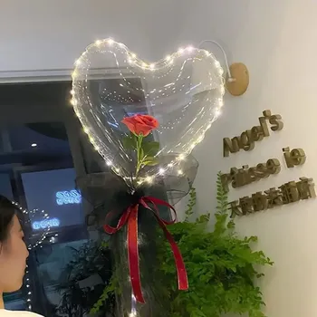 Party dekorace Svítící průhledný bobo balónek s růží | párty dekorace 1 ks - černé srdce 1ks