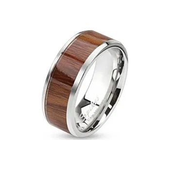 Prsten Šperky4U Ocelový prsten dekor dřevo - velikost 65 - OPR1498-65