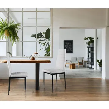 ModernHome Sada 4 židlí do obývacího pokoje a jídelny z ekokože s tvarovaným opěradlem, bílá