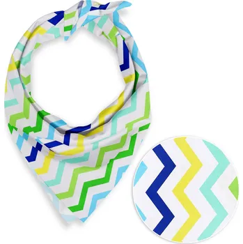 Bavlněný šátek Sandra SA-378 Zeleno-modro-žluté cik-cak proužky 55 x 55 cm