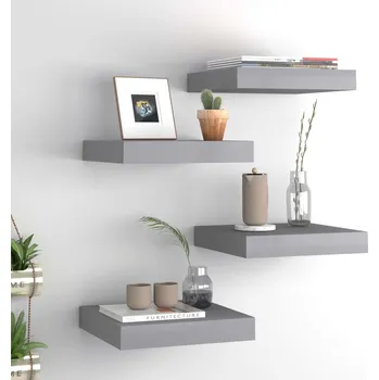 police Plovoucí nástěnné police 4 ks šedé 23 x 23,5 x 3,8 cm MDF