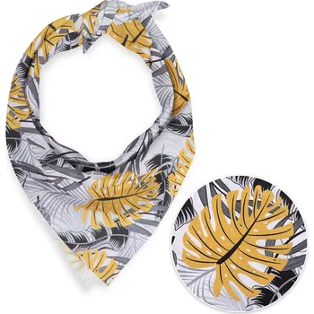 Bavlněný šátek Sandra SA-177 Okrové a šedé tropické listy 55 x 55 cm