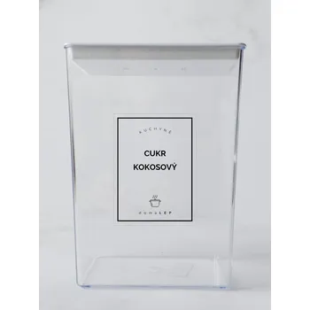 Samolepící etiketa Samolepka na dózu CUKR KOKOSOVÝ – průhledná, 6 × 8 cm, tučné písmo