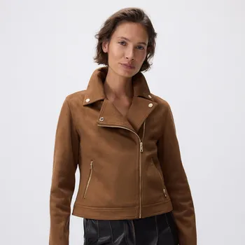 Dámský kabát Reserved - Bunda biker z imitace semiše - kávová - YH579-84X - YH579-84X-L