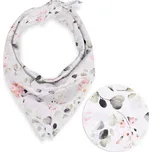 Bavlněný šátek Sandra SA-288 Eukalyptus s růžovými květy na bílém 70 x 70 cm