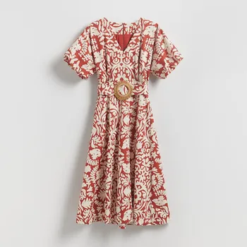 Dámské šaty Reserved - Midi šaty s&nbsp;páskem - červená - 152FX-33X - 152FX-33X-XL