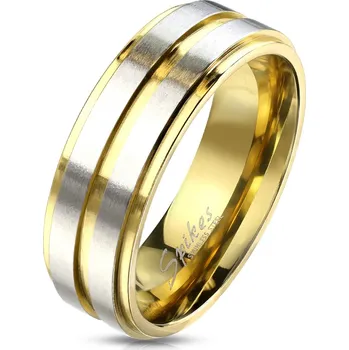 Prsten Šperky4U Zlacený ocelový prsten s pruhy - velikost 65 - OPR1764-65