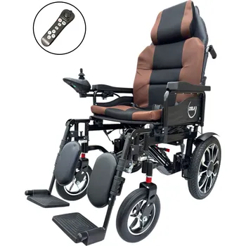 Invalidní vozík Zoela 6005RB Elektrický invalidní vozík skládací s polohováním nohou a zad Černý rám: Hnědé polstrování