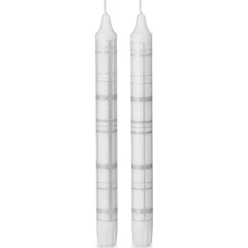 Svíčka Svíčka domácí 2 ks 23x245 mm Karo stříbrné, bílá 162 gram