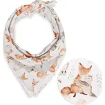 Dětský bavlněný šátek Sandra SA-523 Lišky a sovy na bílém 70 x 70 cm