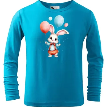 Chlapecké oblečení DOBRÝ TRIKO Dětské bavlněné triko Zajíček s balónky Velikost: 134/8 let, Barva: Tyrkysová