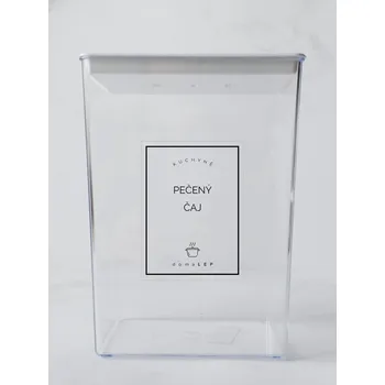 Speciální papír PEČENÝ ČAJ – průhledná samolepka na dózu, základní písmo, 6 × 8 cm | DomaLEP