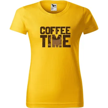 Dámské tričko DOBRÝ TRIKO Dámské tričko s potiskem Coffee time Barva: Žlutá, Velikost: XL