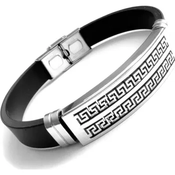 Náramek Steel Jewelry Náramek s řeckým vzorem z chirurgické oceli a kaučuku NR141035 dárkové balení zdarma