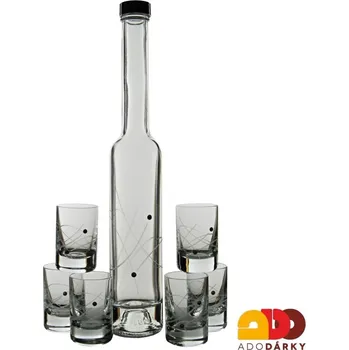 Sklenice Sada odlivek s láhví Swarovski (Sada šesti panáků s lahví zdobených broušením a elementy swarovski)