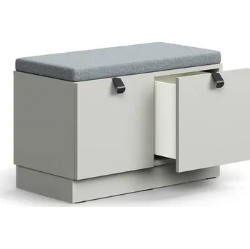 Policová skříň Lavice s úložným prostorem QBUS, šedý podsedák, 2 zásuvky, sokl, úchytky, 534x800x420 mm, černá, svě