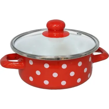 Hrnec rendlík+PO d16 (0,87l) červený+bílý PUNTÍK