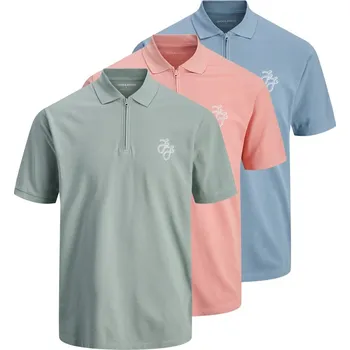 Pánské tričko Jack and Jones 3-Pack Short Sleeve pánské polo tričko Green/Blue/Pink S