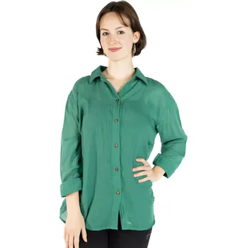 Dámská halenka Zelená bavlněná dámská košile Savitree Amazon Green, jednobarevná, Sittar UNI - POSLEDNÍ KUS