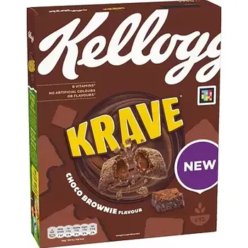 Kellogg's Krave cereální polštářky s náplní s příchutí brownies 375 g
