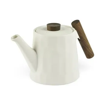 Konvice na čaj Porcelánová konvice Blanca, bílá, dřevěná úchytka, 1200 ml