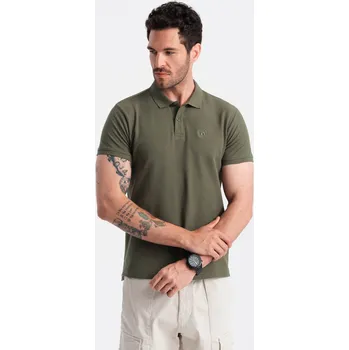 Pánské tričko Pánská jednobarevná pletená polokošile BASIC - tmavě olivově zelená V6 OM-POBS-0100 - XXL