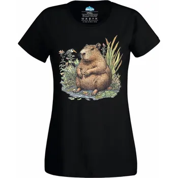 Dámské tričko Dámské tričko Kapybara po obědě (Velikost: 4XL, Barva: Černá)