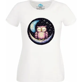 Dámské tričko Spící Sova na Měsíci (Velikost: 4XL, Barva: Bílá)