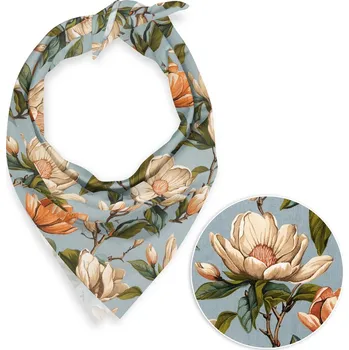 Šátek Bavlněný šátek Sandra SA-545 Květy magnolie na šedomodrém 80 x 80 cm