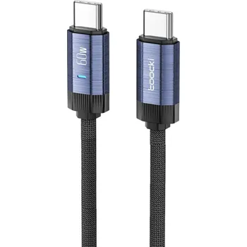 Datový kabel Rychlonabíjecí USB C na USB C kabel 2 m 60W 48V 5A LED světlo duální konektor PD3.1 480 Mbps datová synchronizace zařízení typu C modrá