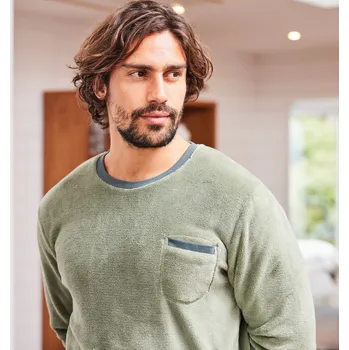 Pánské pyžamo Dvoubarevné fleecové pyžamo s dlouhými rukávy khaki 127/136 (3XL)