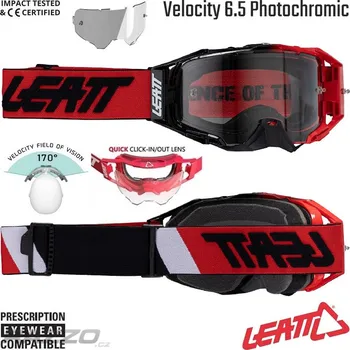 Motocyklové brýle MX brýle LEATT Velocity 6.5 Photochromic Red Light Grey Adaptive