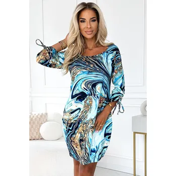 Dámské oblečení 281-7 SOPHIE Pohodlné šaty s kapsami Oversize - BLUE-GOLD WAVES XL