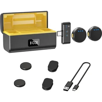 Mikrofon Magnetický bezdrátový mikrofon USB-C 100 m dosah 6+23 h výdrž Potlačení šumu Reverberace Monitoring Nabíjecí pouzdro Ultralehký design žlutá