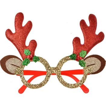 Vánoční ozdoba Vánoční zlaté party brýle se sobími parohy a ušima – 19x3x15 cm
