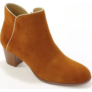 Dámská zimní obuv Kožená kotníková obuv se zlatavou lemovkou karamelová 36