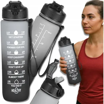 Láhev Motivační láhev lahev na pití s držadlem TRESSARI 1l na vodu, BPA FREE, černá