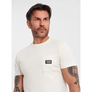Pánské tričko Pánské volnočasové tričko s kapsičkou - krémové V8 OM-TSCT-0109 - S