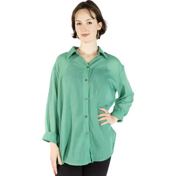 Dámská halenka Zelená bavlněná dámská košile Savitree Chateau Green, jednobarevná, Sittar UNI