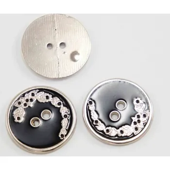 Knoflík Kovový knoflík - černá stříbrná - průměr 2,3 cm