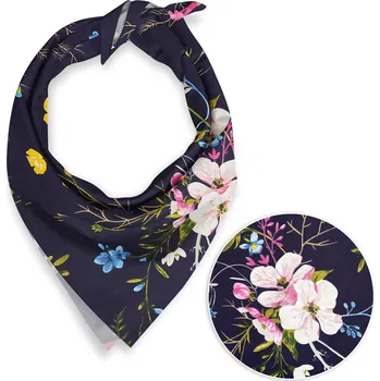 Šátek Bavlněný šátek Sandra SA-557 Modro-růžové kvítí na tmavě modrém 45 x 45 cm